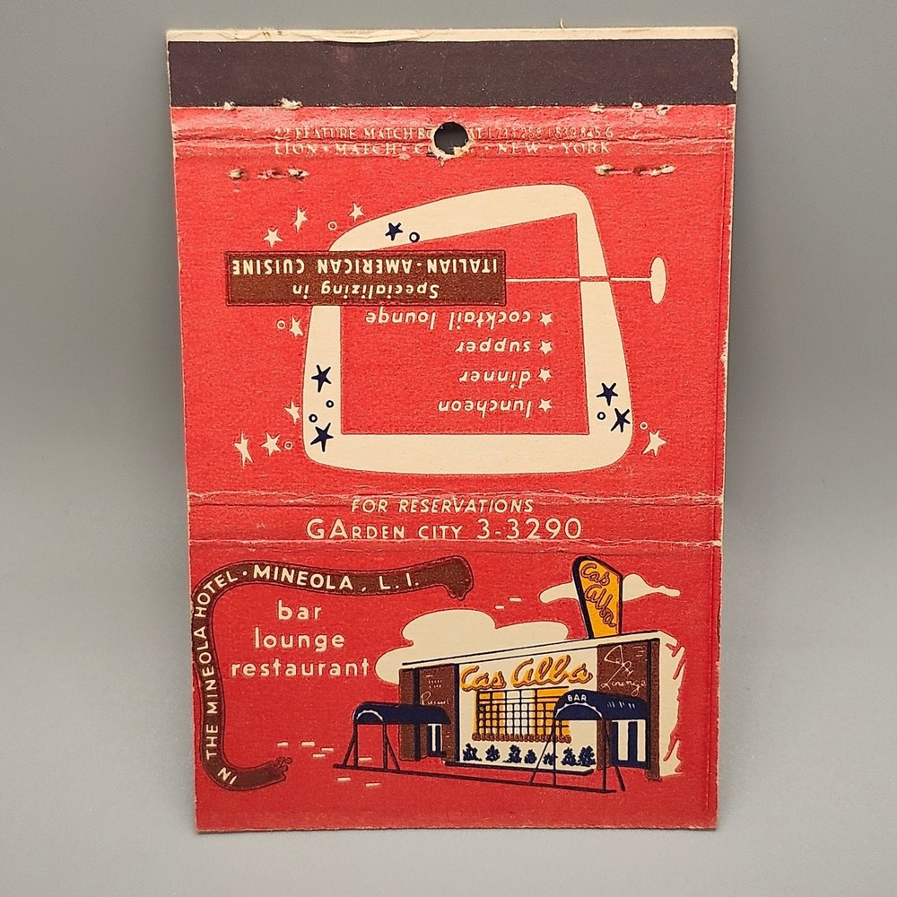 Vintage Cas-Alba Restaurant Mineola Hotel Matchbook Long Island Italian Cuisine